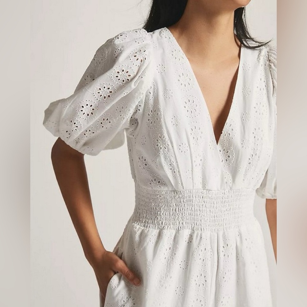 Anthropologie Hutch White Smocked-Waist Eyelet Jumpsuit Size L - Picture 4 of 15